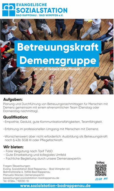 Betreuungskraft (m/w/d) Demenzgruppe