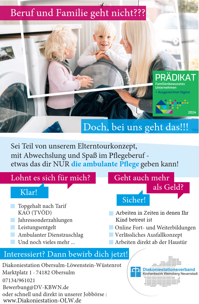 Elterntour - Stellenausschreibung Pflegefachkraft