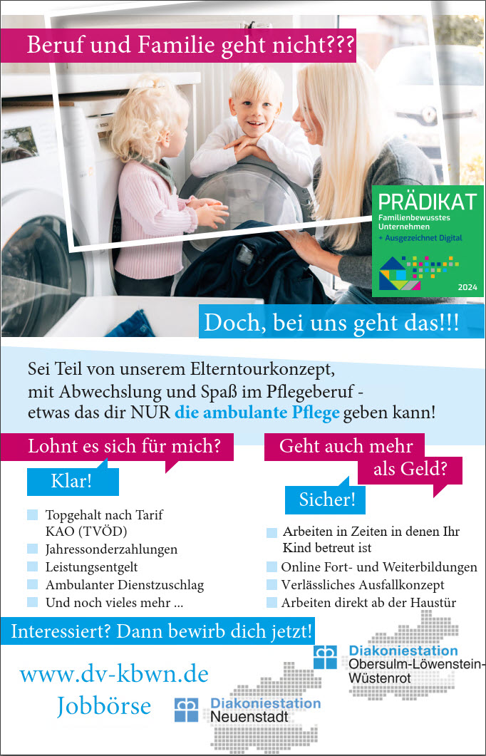 Stellenanzeige Elterntour Pflegepersonal